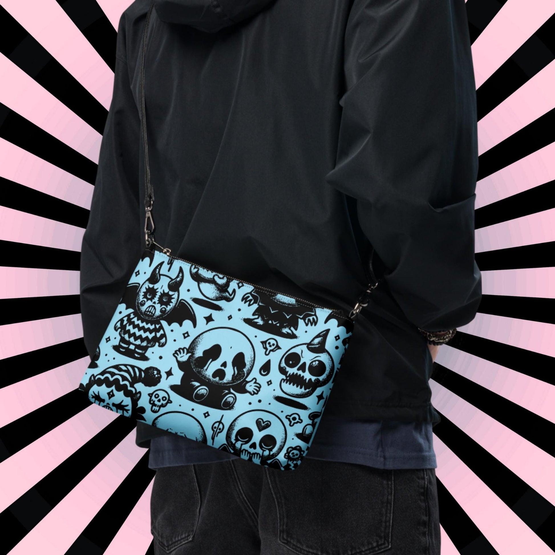 Weirdcore Pastel Goth Crying Bubble Skulls Punkrock Clutch Bag Gothic Grunge Purse Crossbody Bag