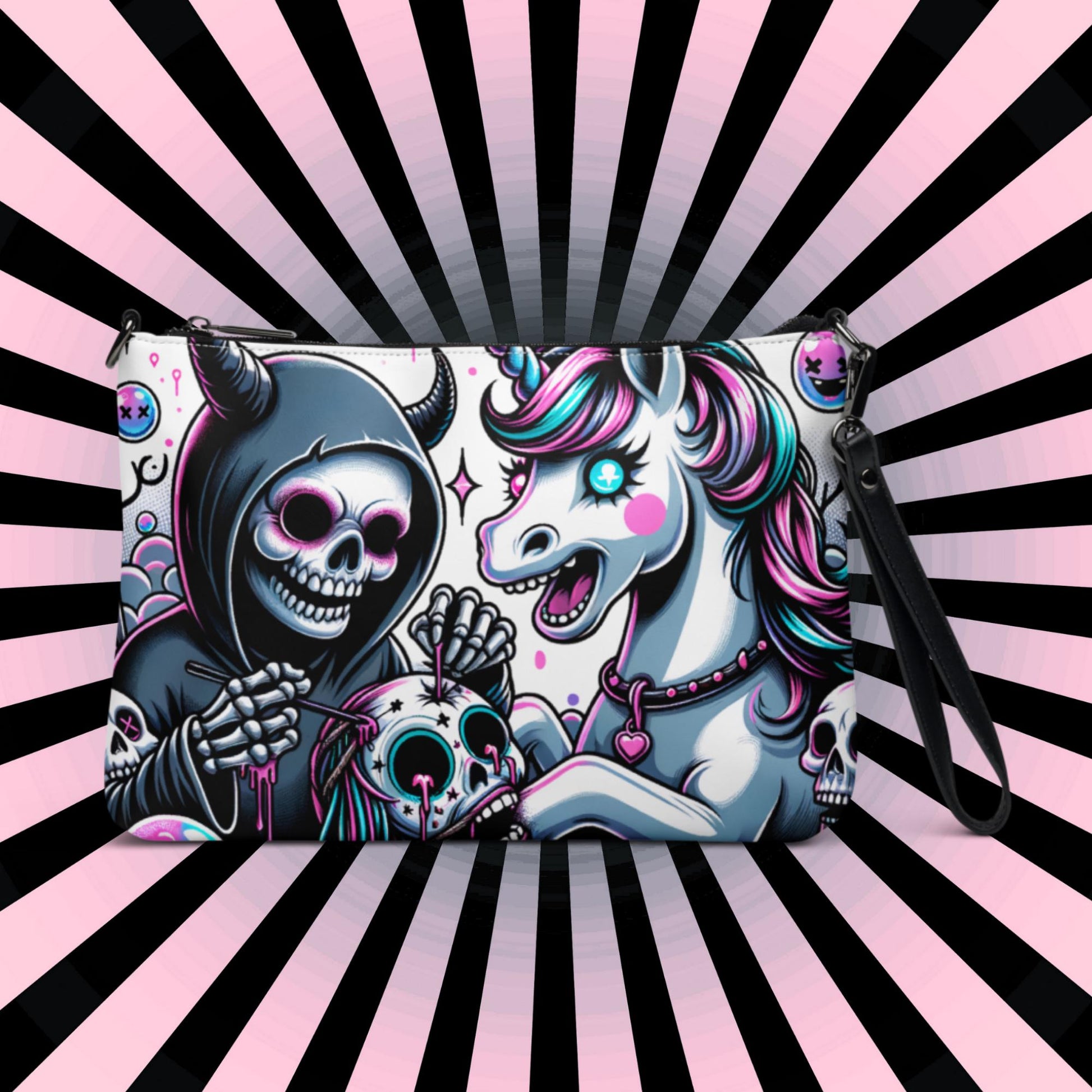 Weirdcore Pastel Unicorn Sugar Skull Grim Reaper Punkrock Clutch Bag Gothic Grunge Purse Crossbody Bag