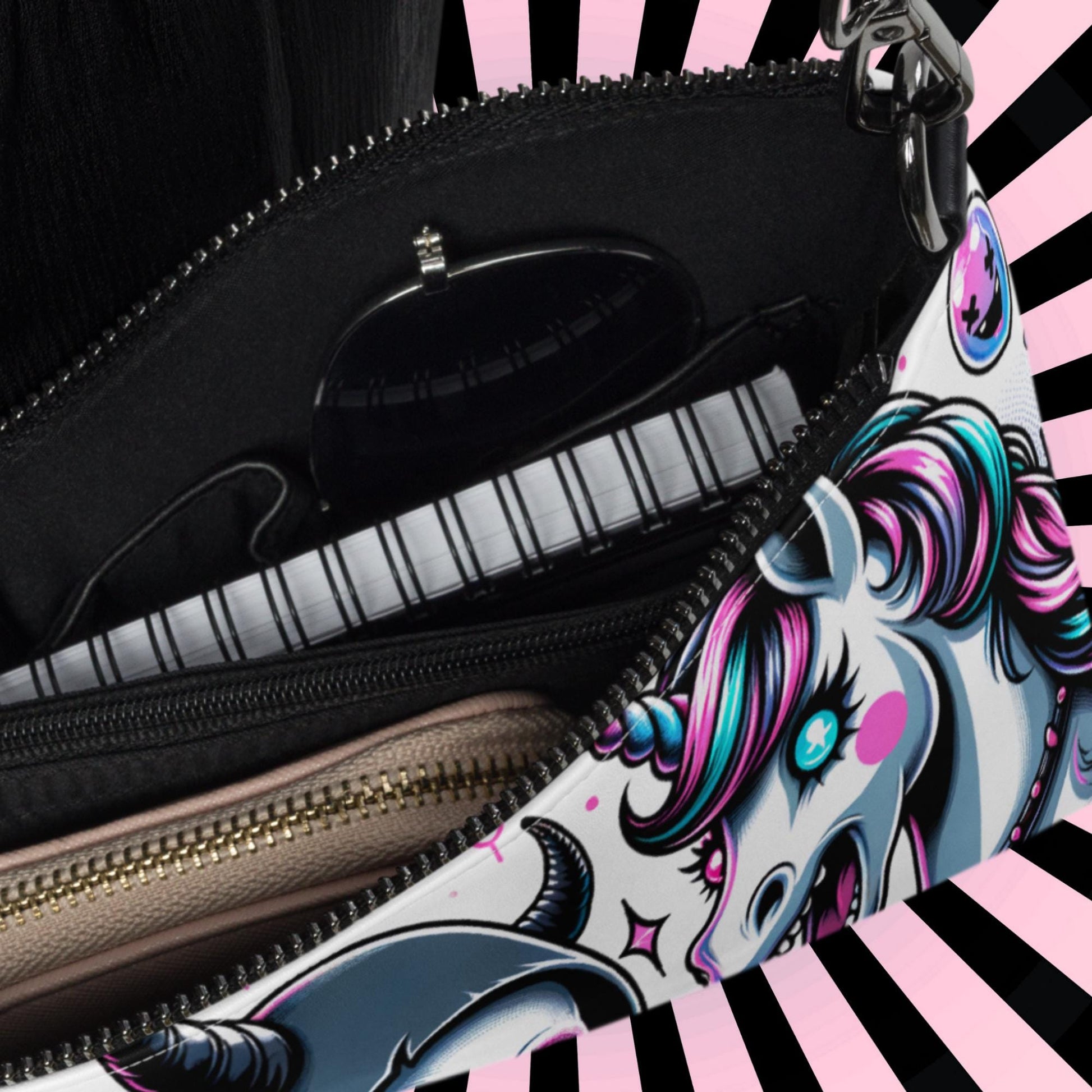 Weirdcore Pastel Unicorn Sugar Skull Grim Reaper Punkrock Clutch Bag Gothic Grunge Purse Crossbody Bag