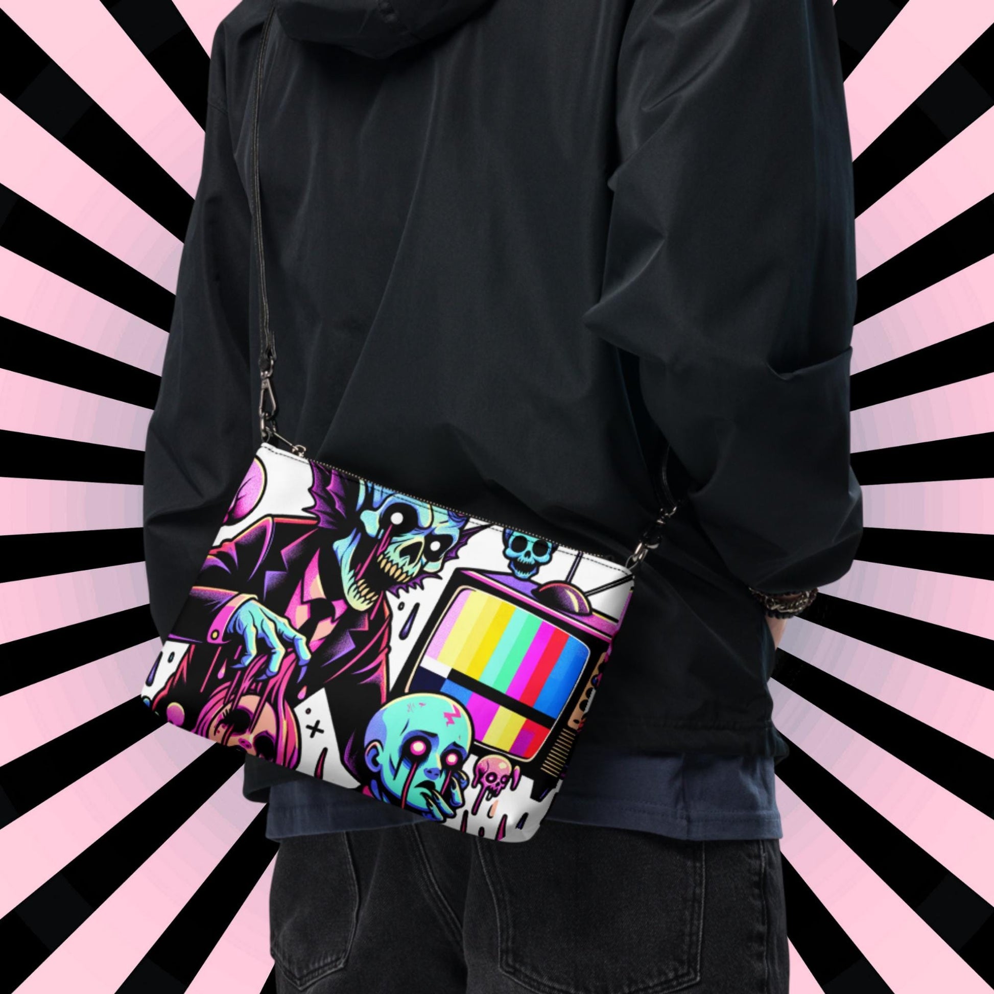 Weirdcore Pastel Goth Scene Zombie TV Punkrock Clutch Bag Gothic Grunge Purse Crossbody Bag