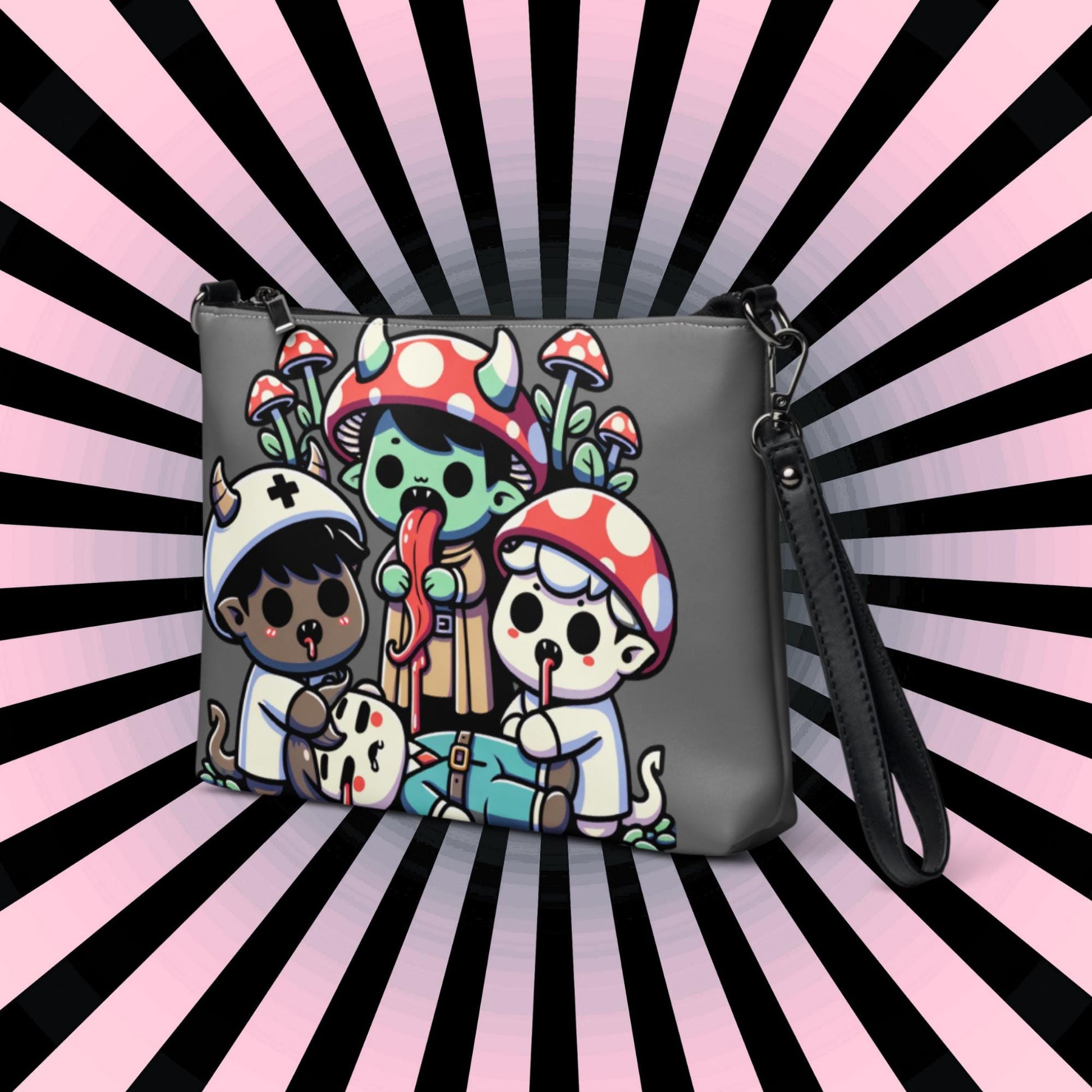Grey Weirdcore Pastel Goth Scene Zombie Mushroom Kids Kidcore Clutch Bag Gothic Grunge Purse Crossbody Bag