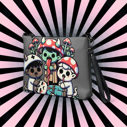 Grey Weirdcore Pastel Goth Scene Zombie Mushroom Kids Kidcore Clutch Bag Gothic Grunge Purse Crossbody Bag