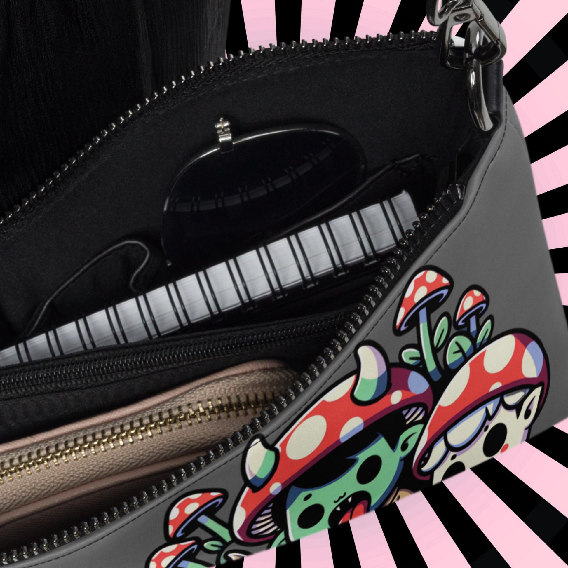 Grey Weirdcore Pastel Goth Scene Zombie Mushroom Kids Kidcore Clutch Bag Gothic Grunge Purse Crossbody Bag