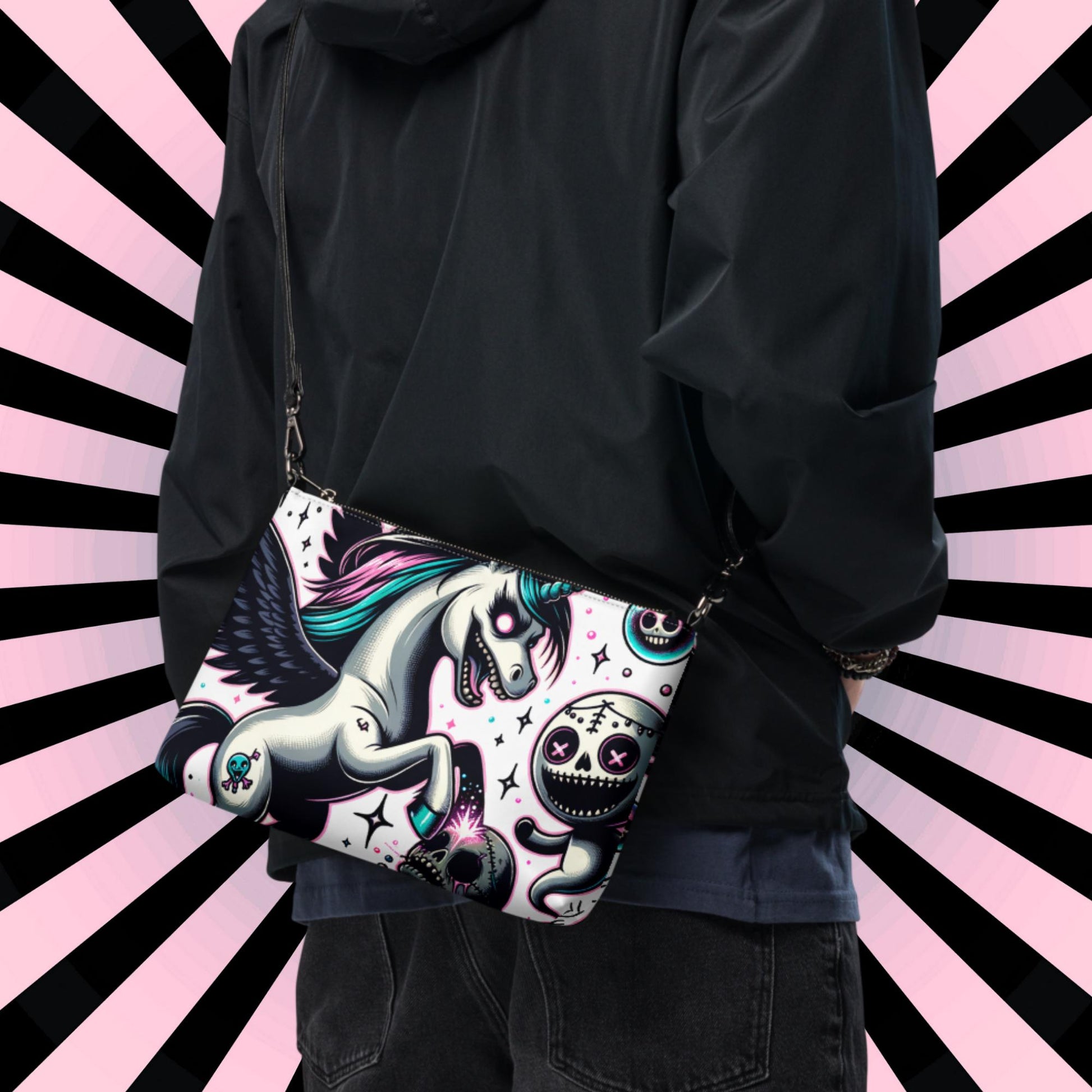 Weirdcore Pastel Goth Scene Angry Voodoo Unicorn Clutch Bag Gothic Grunge Purse Crossbody Bag