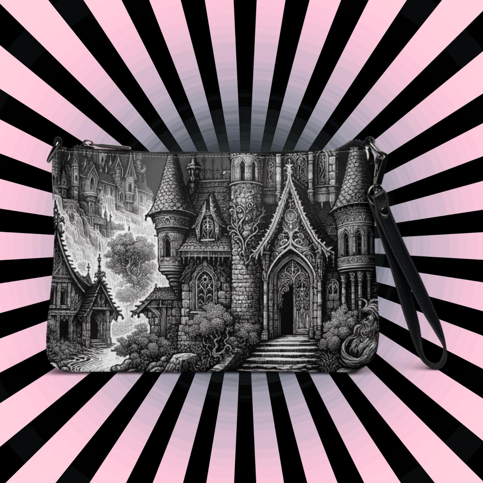 Black and White Gothic Cathedral Pastel Goth Scene Clutch Bag Gothic Grunge Purse Crossbody Bag