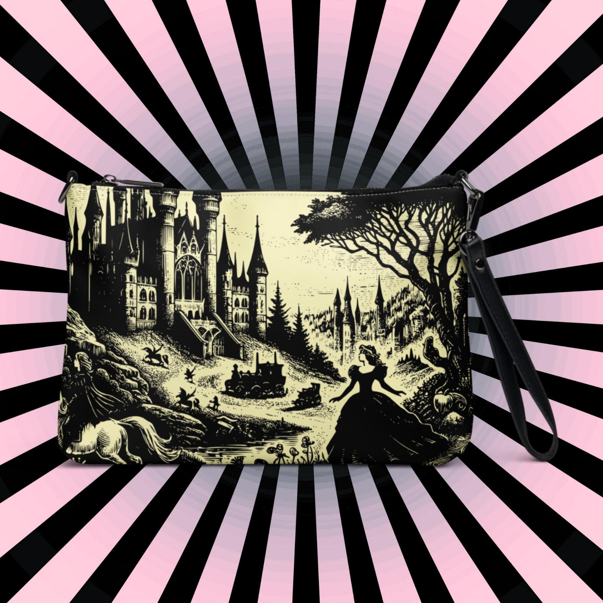 Yellow Pastel Goth Scene Goth Girl Castle Scenery Clutch Bag Gothic Grunge Purse Crossbody Bag