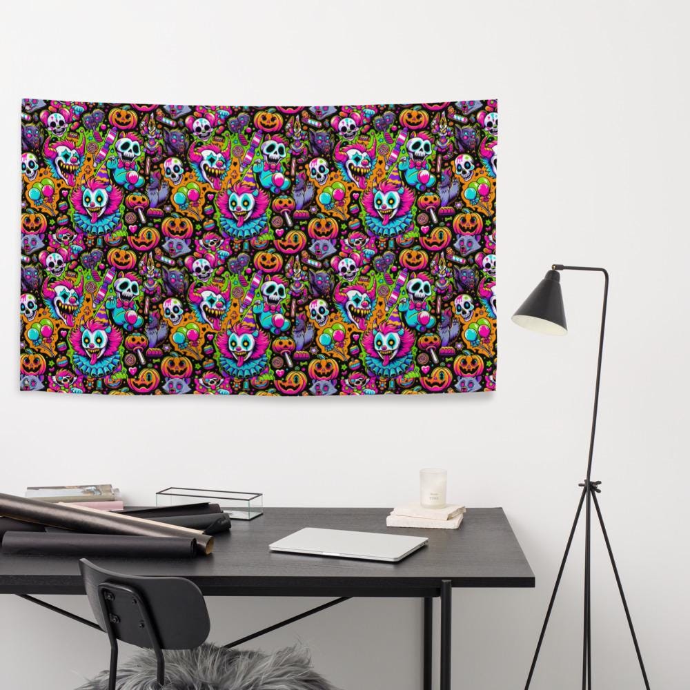 Decorative Weirdcore Neon Clowncore Flag Repeat Pattern Creepy Cute Clowns Kidcore Flag Gift