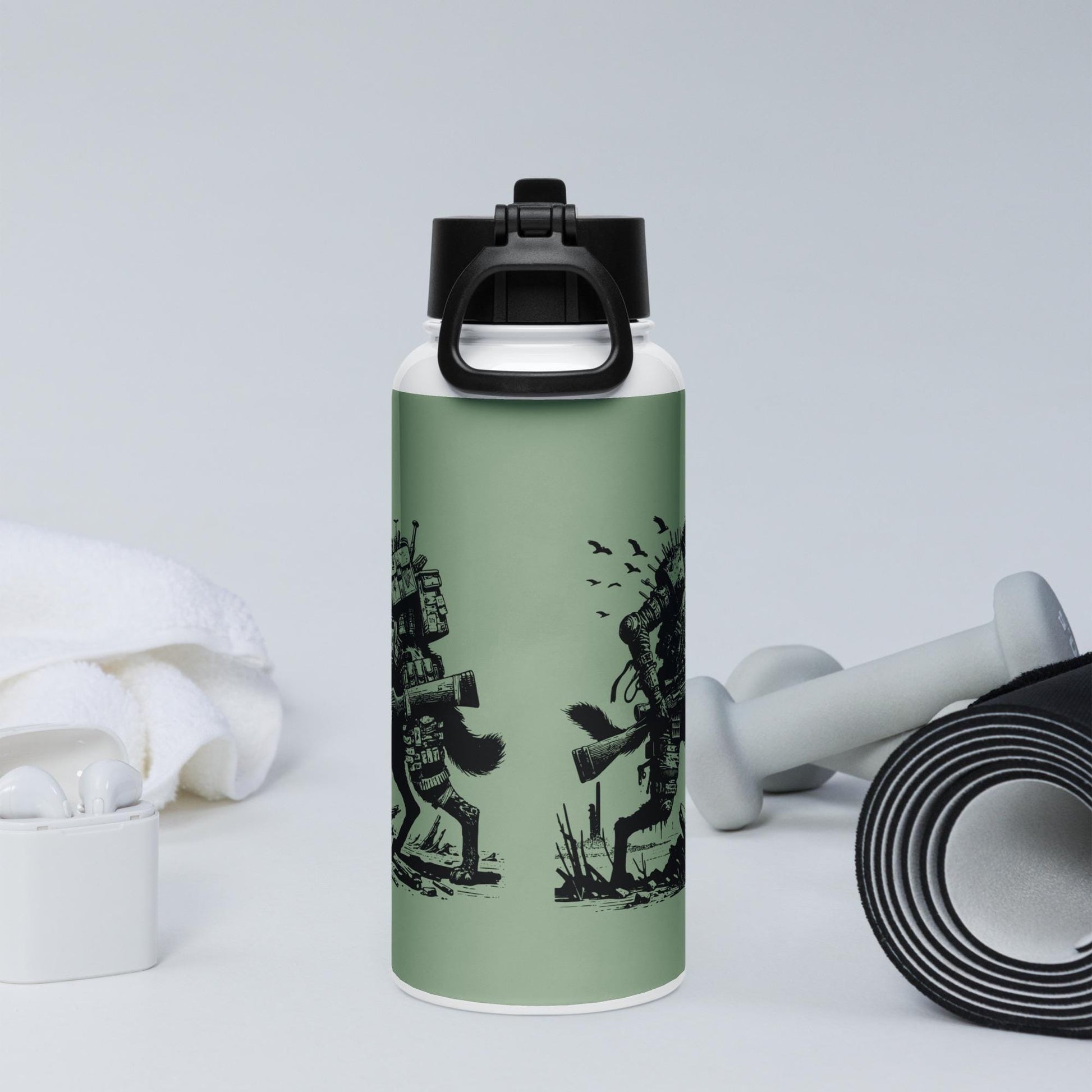 Creepy Warcore Hyena Grunge Goth Tumbler Stainless Steel Water Bottle with Straw & Lid
