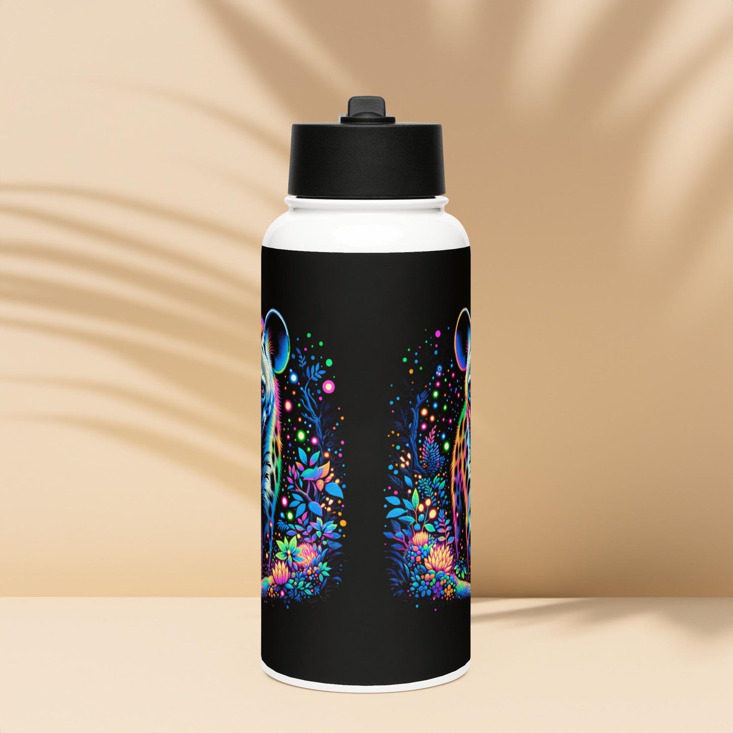 Enchanted Neon Goth Hyena Weirdcore Tumbler Stainless Steel Water Bottle with Straw & Lid