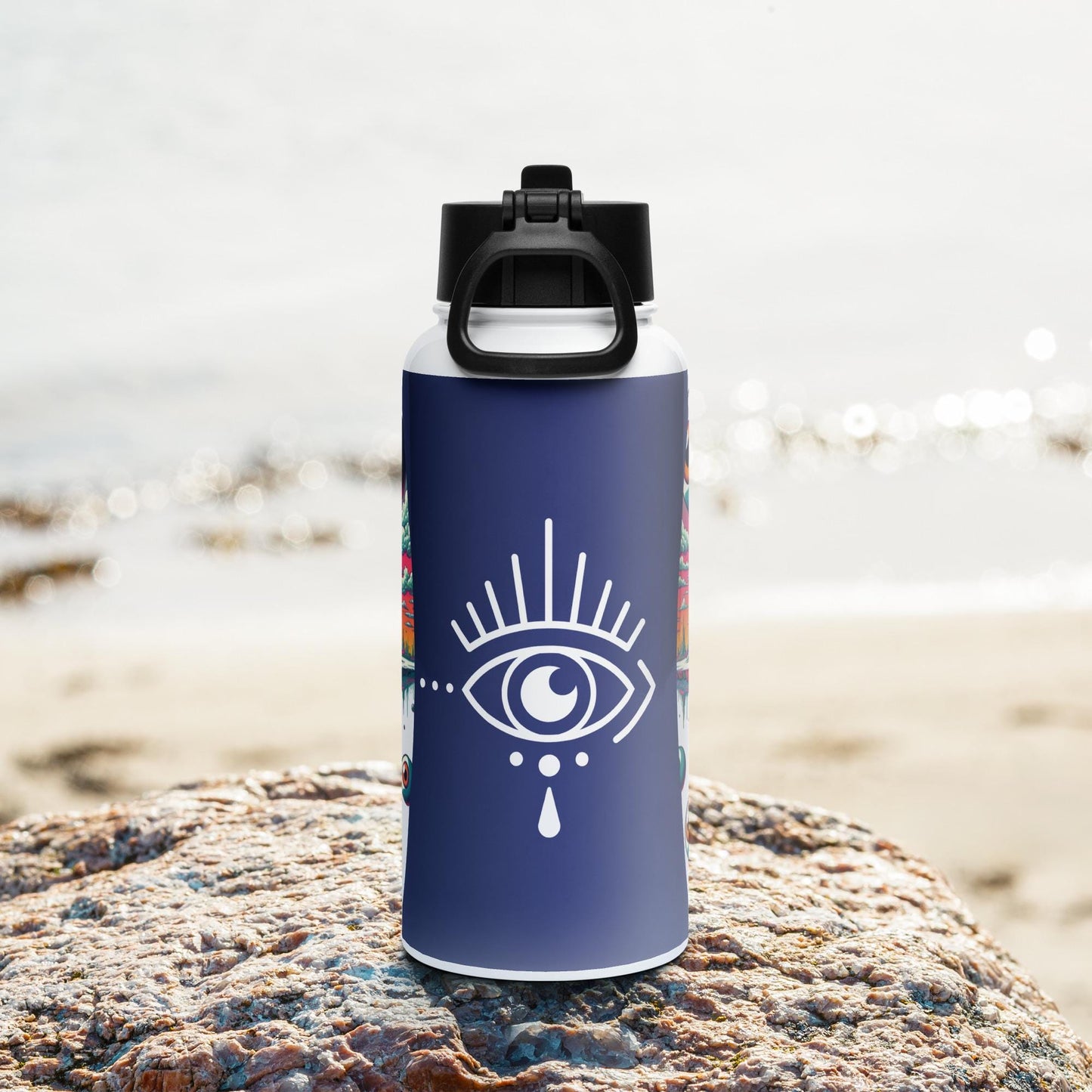 Creepy Weirdcore Hyena Floating Eyeballs Stainless Steel Water Bottle with Straw & Lid