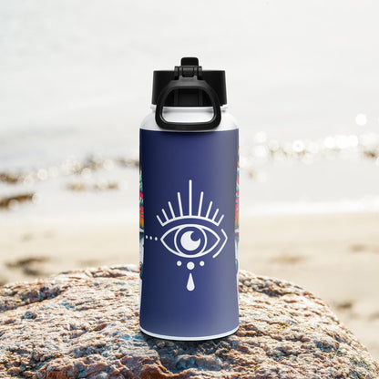 Creepy Weirdcore Hyena Floating Eyeballs Stainless Steel Water Bottle with Straw & Lid