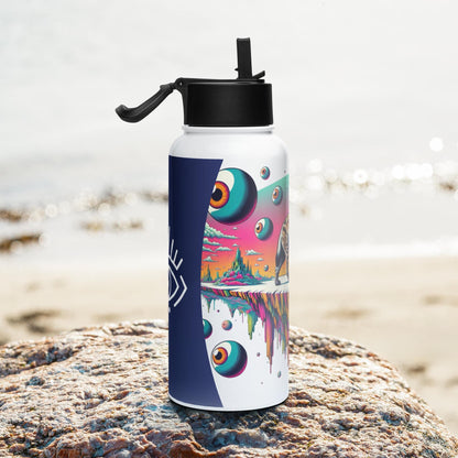 Creepy Weirdcore Hyena Floating Eyeballs Stainless Steel Water Bottle with Straw & Lid