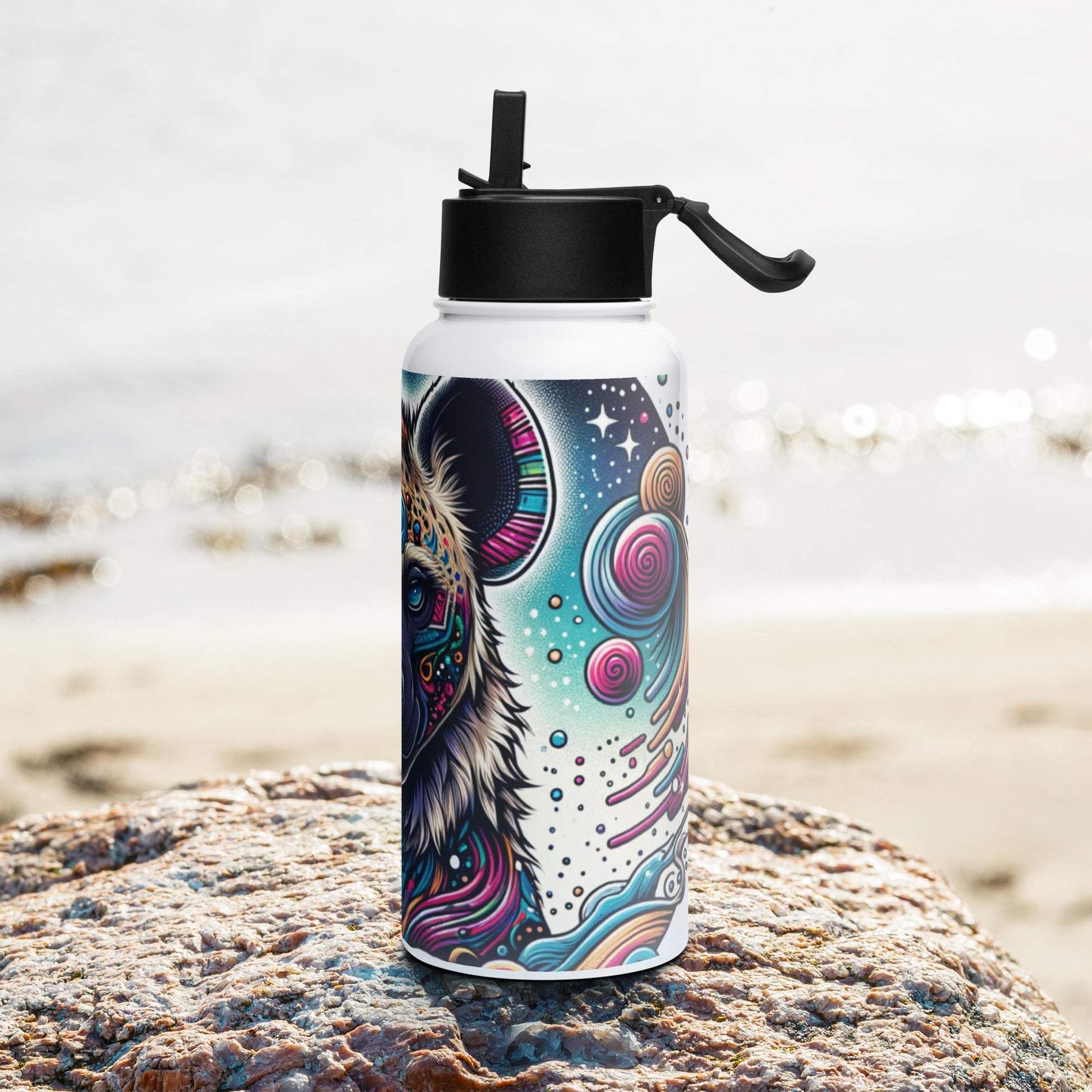Shaman Hyena Neon Goth Grunge Weirdcore Tumbler Stainless Steel Water Bottle with Straw & Lid
