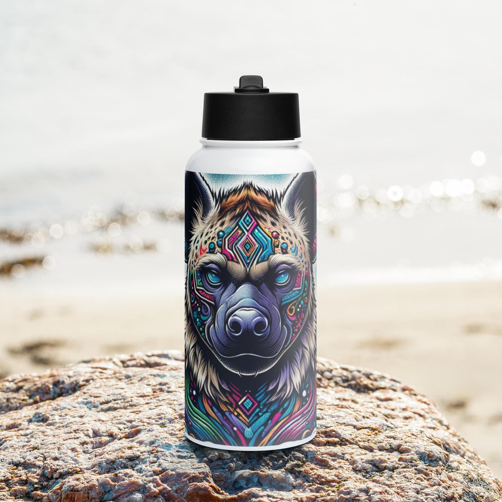 Shaman Hyena Neon Goth Grunge Weirdcore Tumbler Stainless Steel Water Bottle with Straw & Lid