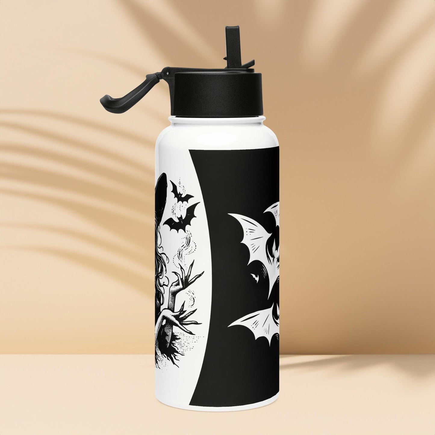Spooky Grunge Goth Witch and Bats Weirdcore Tumbler Stainless Steel Water Bottle with Straw & Lid