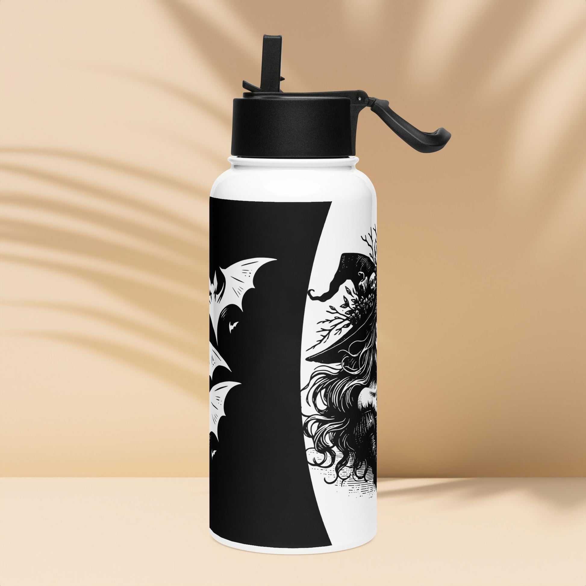 Spooky Grunge Goth Witch and Bats Weirdcore Tumbler Stainless Steel Water Bottle with Straw & Lid