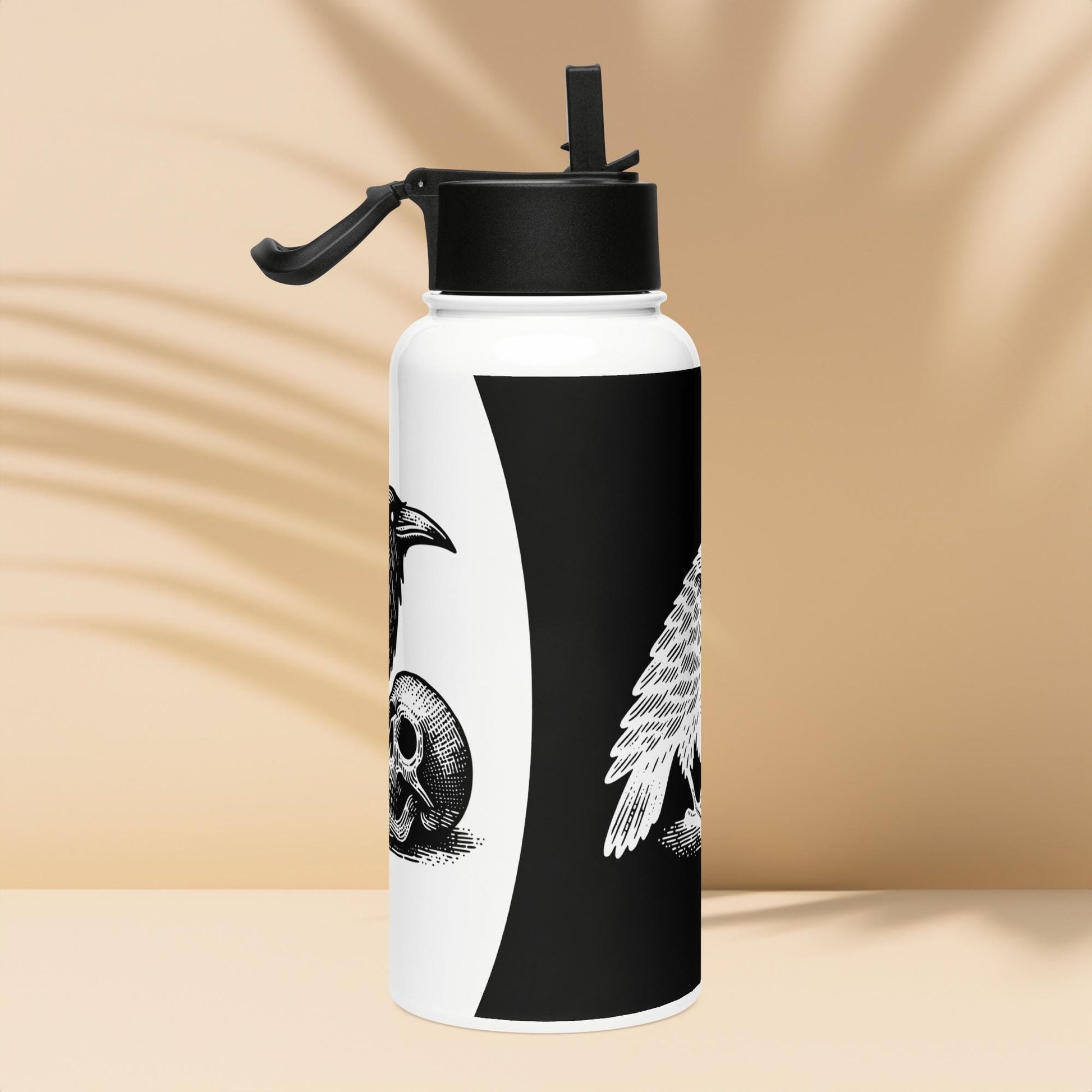 Gothic Grunge Raven and Skull Tumbler Stainless Steel Water Bottle with Straw & Lid