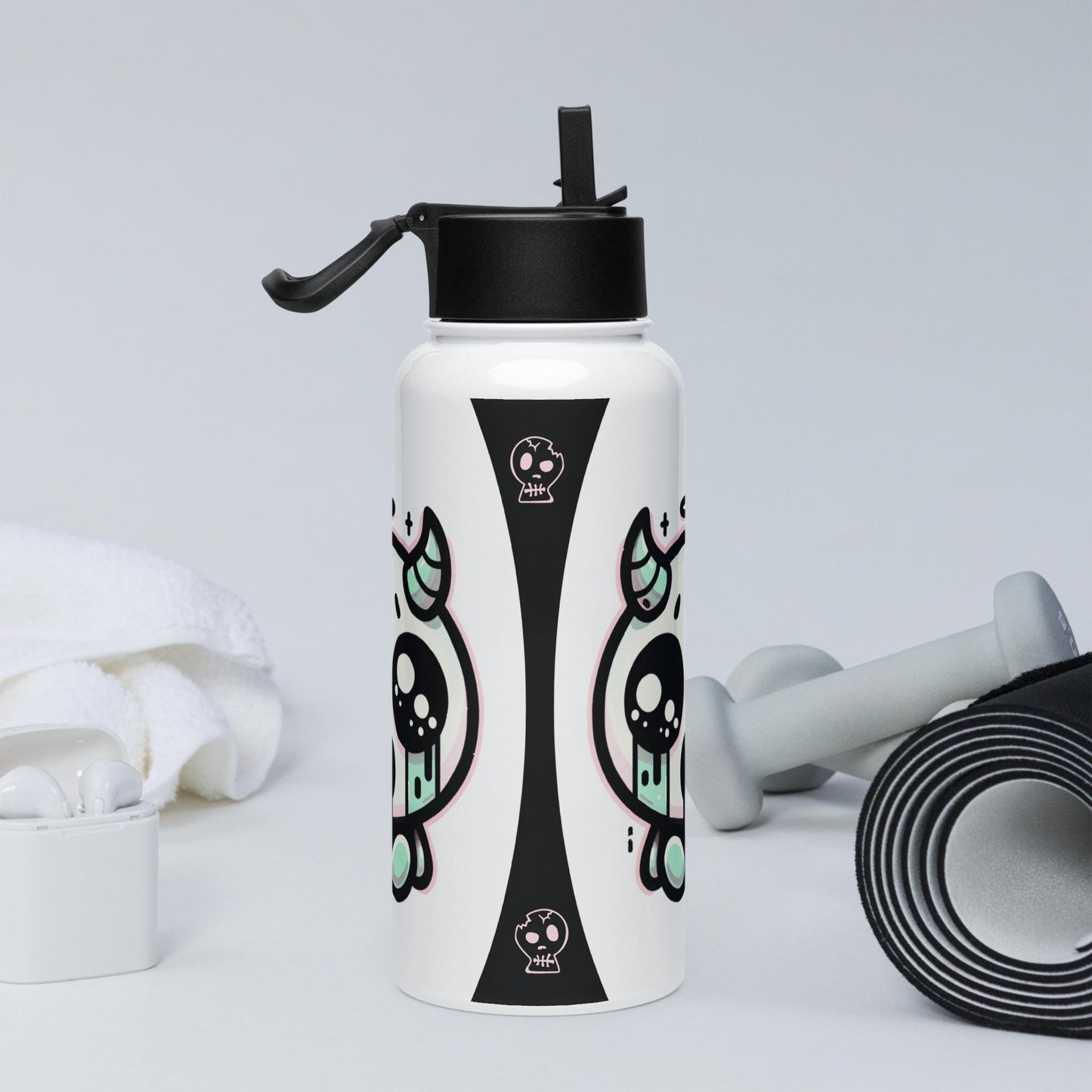 Creepy Cute Kawaii Pastel Grunge Weirdcore Demon Angel Stainless Steel Water Bottle with Straw & Lid