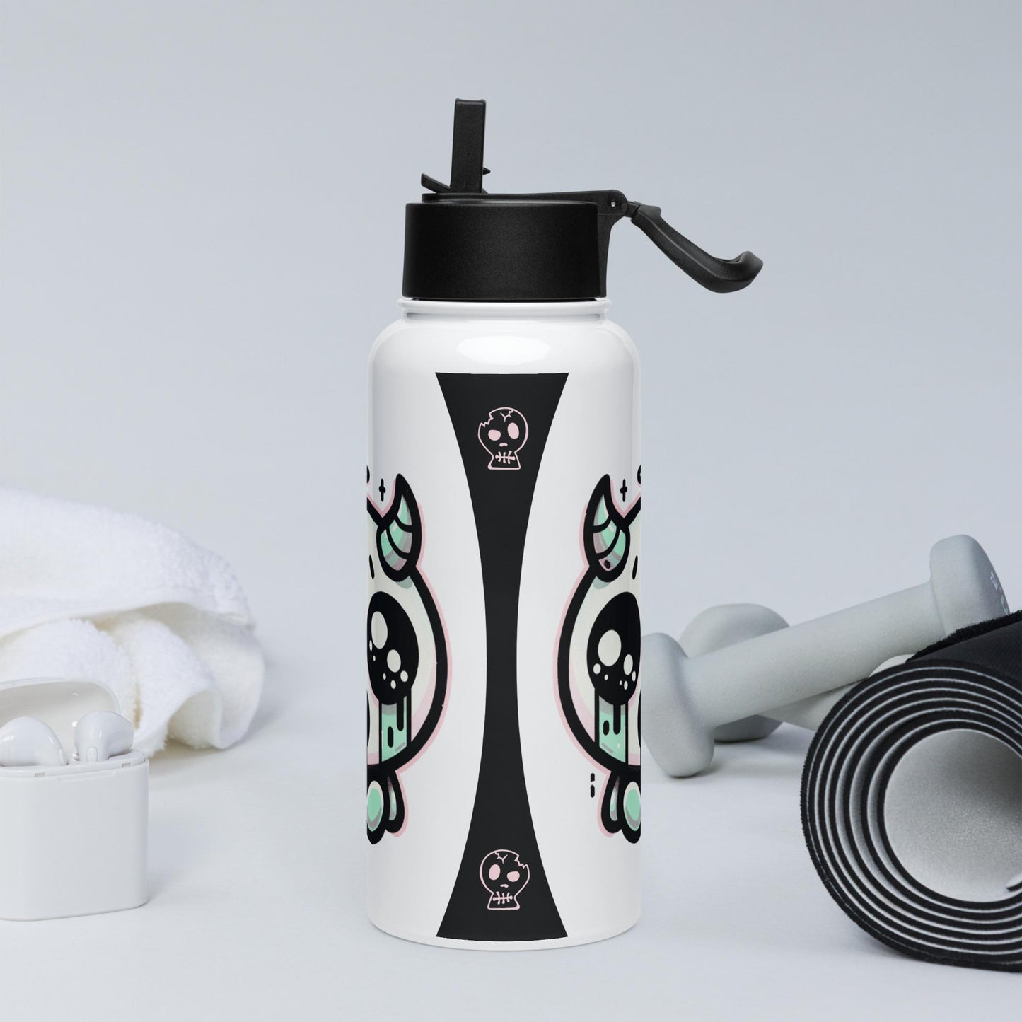 Creepy Cute Kawaii Pastel Grunge Weirdcore Demon Angel Stainless Steel Water Bottle with Straw & Lid