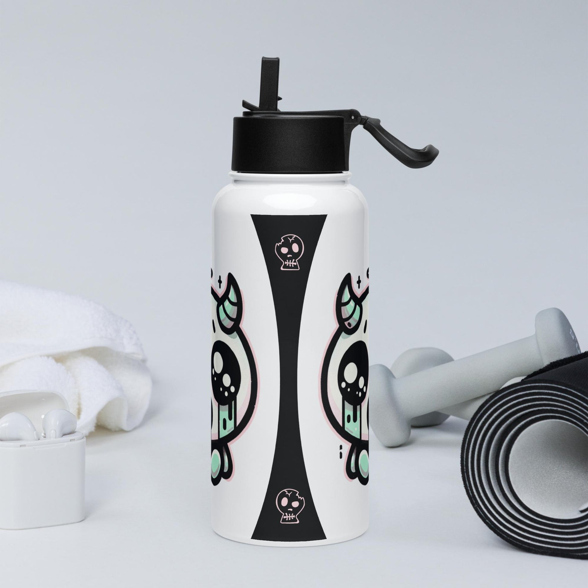Creepy Cute Kawaii Pastel Grunge Weirdcore Demon Angel Stainless Steel Water Bottle with Straw & Lid