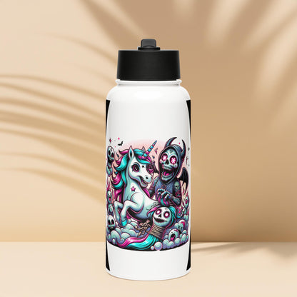 Creepy Horror Cute Weirdcore Unicorn Grim Reaper Battle Tumbler Stainless Steel Water Bottle with Straw & Lid