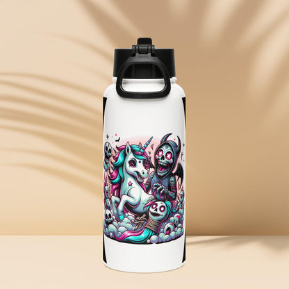 Creepy Horror Cute Weirdcore Unicorn Grim Reaper Battle Tumbler Stainless Steel Water Bottle with Straw & Lid