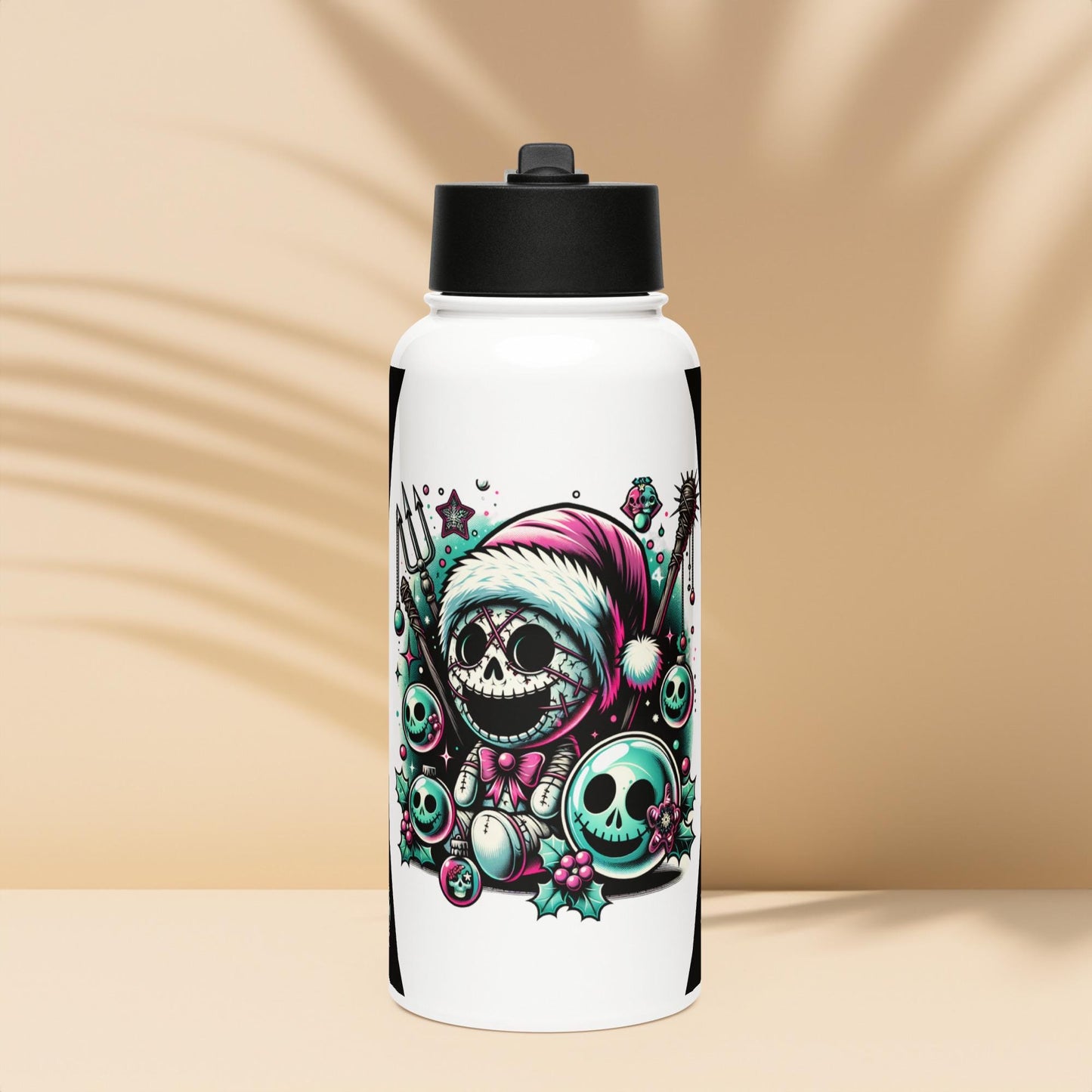 Weirdcore Christmas Ghouls Skulls Goth Grunge Tumbler Stainless Steel Water Bottle with Straw & Lid