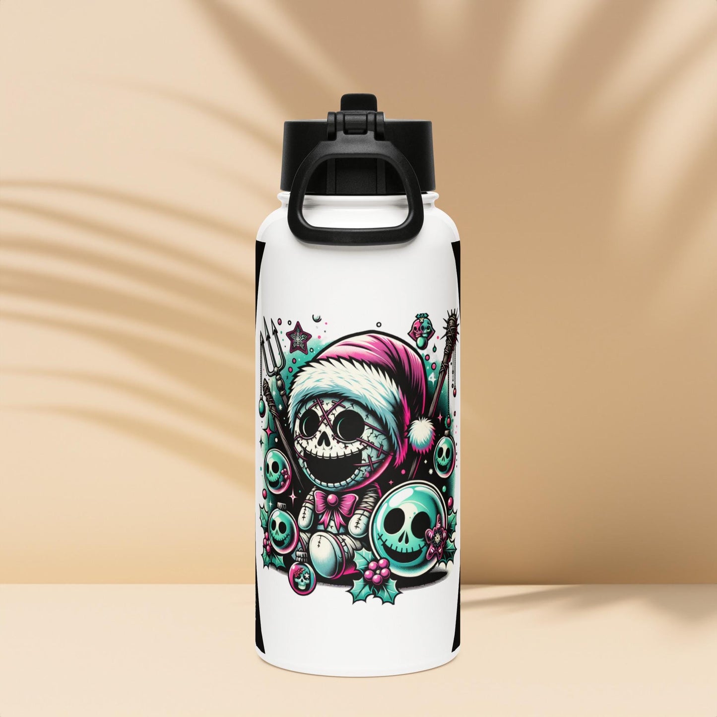 Weirdcore Christmas Ghouls Skulls Goth Grunge Tumbler Stainless Steel Water Bottle with Straw & Lid