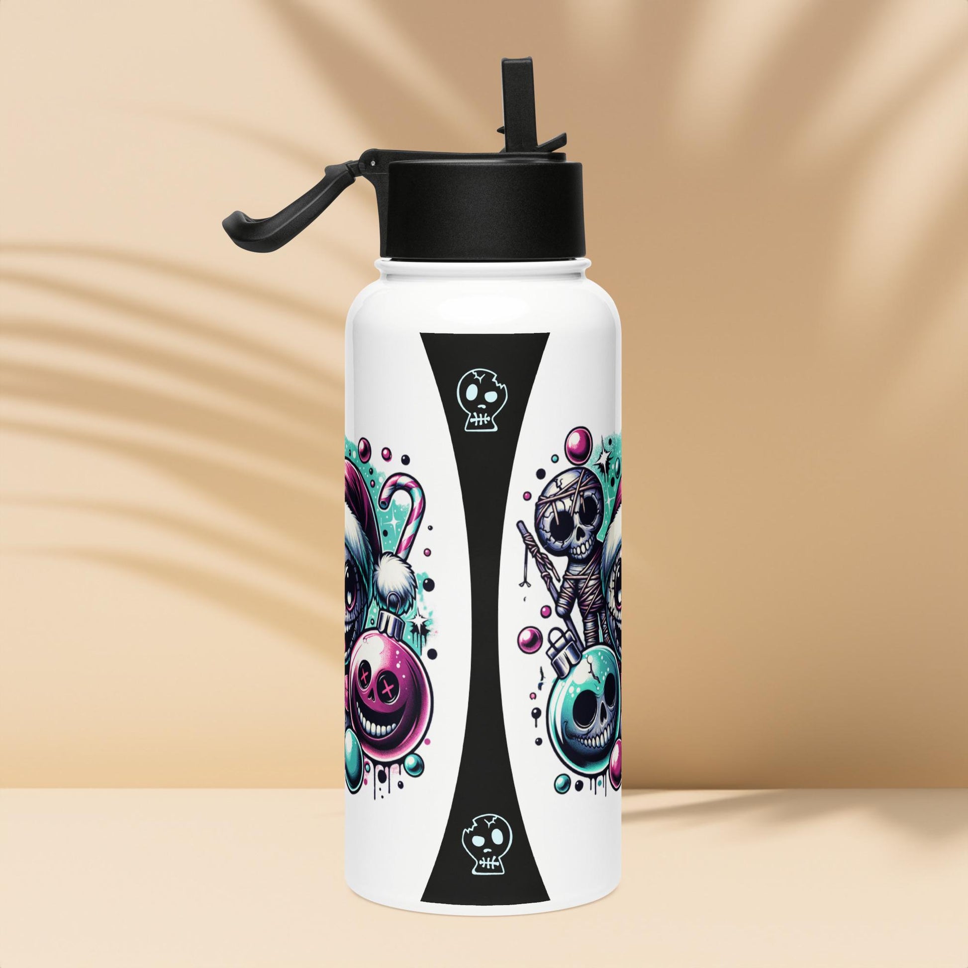 Creepy Weirdcore Christmas Demon Haunted Ornaments Grunge Goth Tumbler Stainless Steel Water Bottle with Straw & Lid