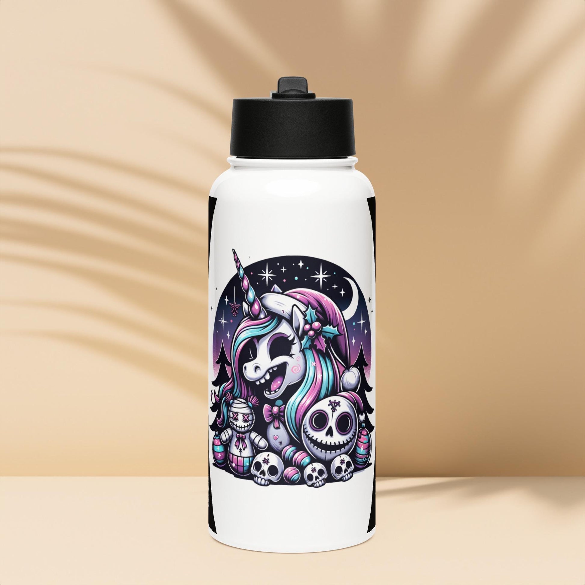 Creepy Cute Unicorn Santa Hat Grunge Pastel Goth Weirdcore Tumbler Stainless Steel Water Bottle with Straw & Lid