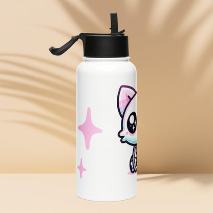 Creepy Cute Skeleton Weirdcore Pastel Grunge Kitty Cat Tumbler Stainless Steel Water Bottle with Straw & Lid