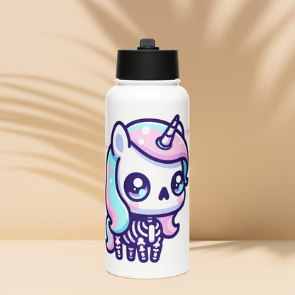 Creepy Cute Skeleton Weirdcore Pastel Grunge Unicorn Tumbler Stainless Steel Water Bottle with Straw & Lid