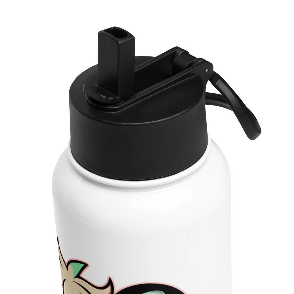 Creepy Cute Weirdcore Gore Hyena Clown Clowncore Grunge Pastel Goth White Stainless Steel Water Bottle with Straw & Lid