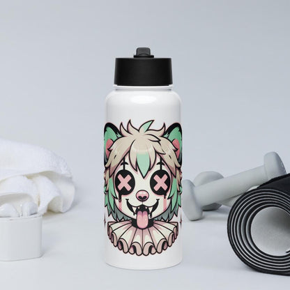Creepy Cute Weirdcore Gore Hyena Clown Clowncore Grunge Pastel Goth White Stainless Steel Water Bottle with Straw & Lid
