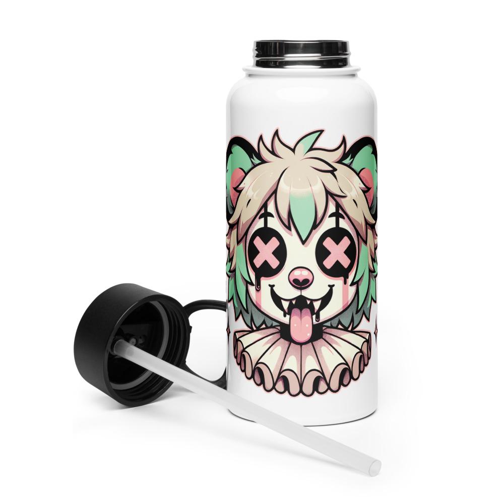 Creepy Cute Weirdcore Gore Hyena Clown Clowncore Grunge Pastel Goth White Stainless Steel Water Bottle with Straw & Lid