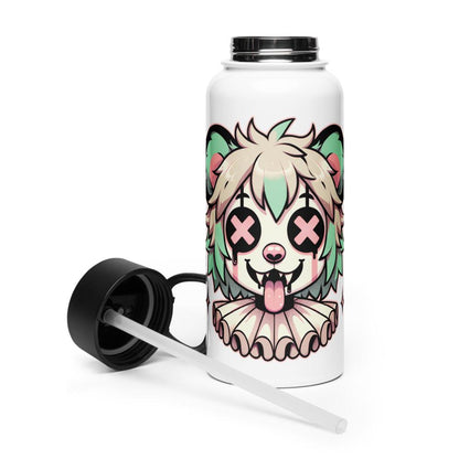 Creepy Cute Weirdcore Gore Hyena Clown Clowncore Grunge Pastel Goth White Stainless Steel Water Bottle with Straw & Lid
