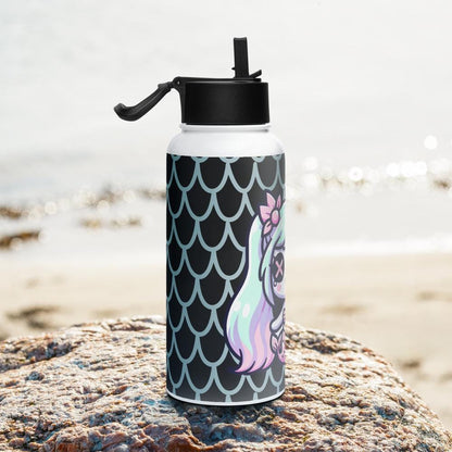 Creepy Cute Weirdcore Gore Mermade Grunge Pastel Goth Scale Pattern Stainless Steel Water Bottle with Straw & Lid