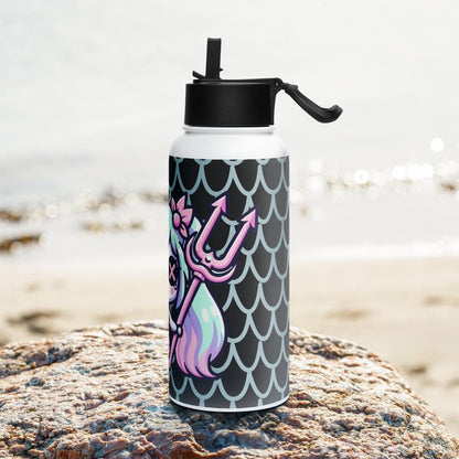 Creepy Cute Weirdcore Gore Mermade Grunge Pastel Goth Scale Pattern Stainless Steel Water Bottle with Straw & Lid