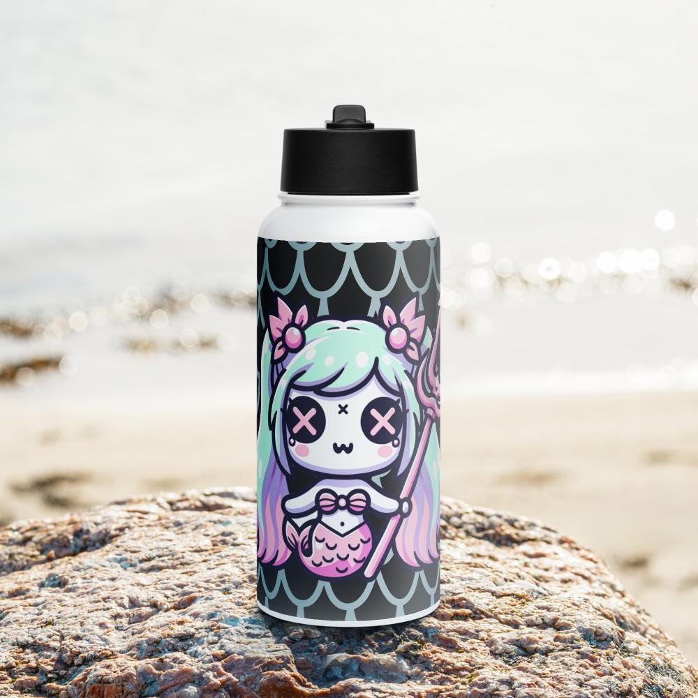 Creepy Cute Weirdcore Gore Mermade Grunge Pastel Goth Scale Pattern Stainless Steel Water Bottle with Straw & Lid