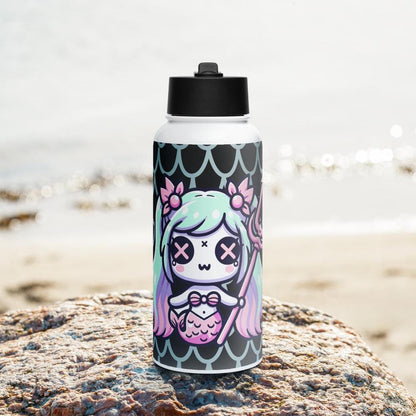 Creepy Cute Weirdcore Gore Mermade Grunge Pastel Goth Scale Pattern Stainless Steel Water Bottle with Straw & Lid