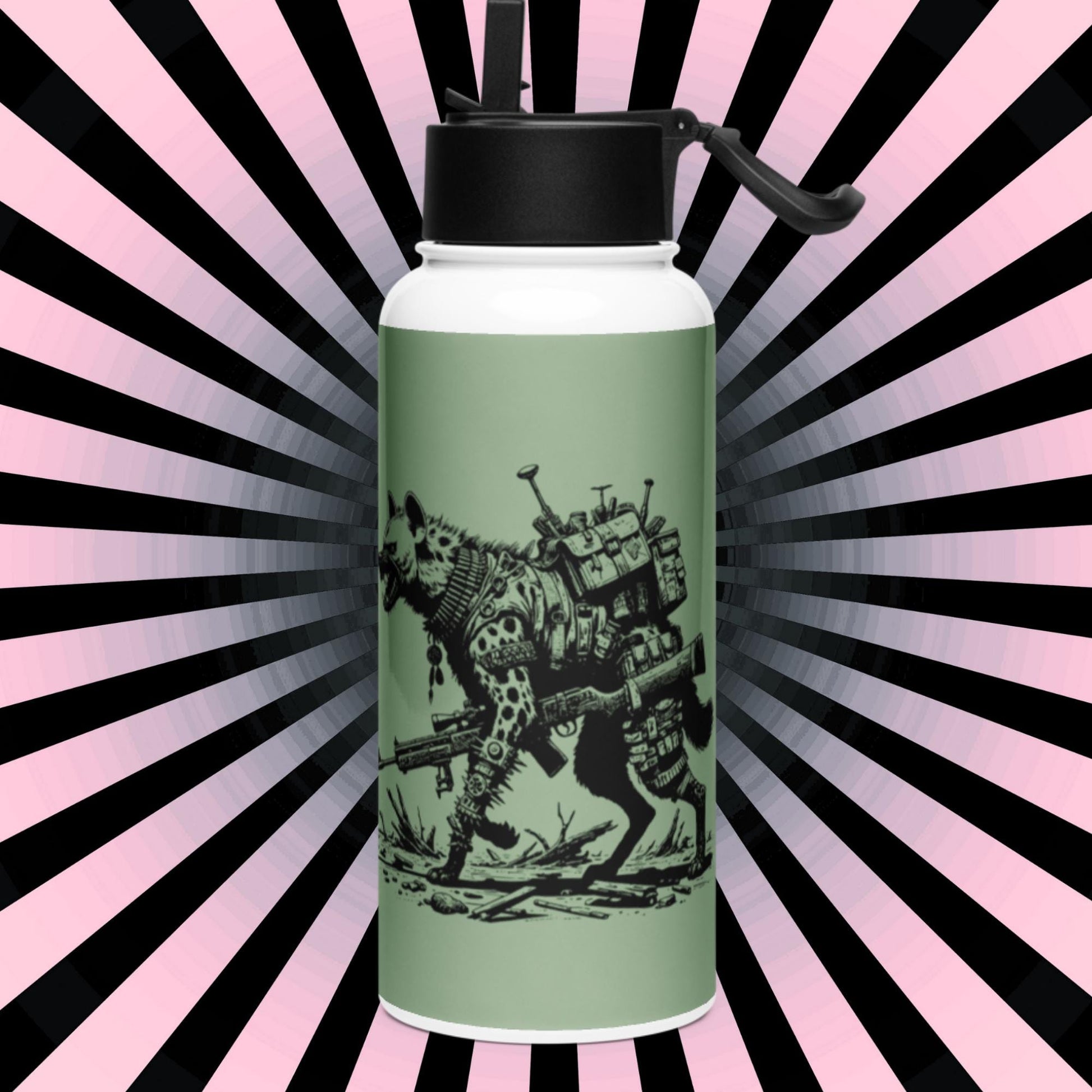 Creepy Warcore Hyena Grunge Goth Tumbler Stainless Steel Water Bottle with Straw & Lid