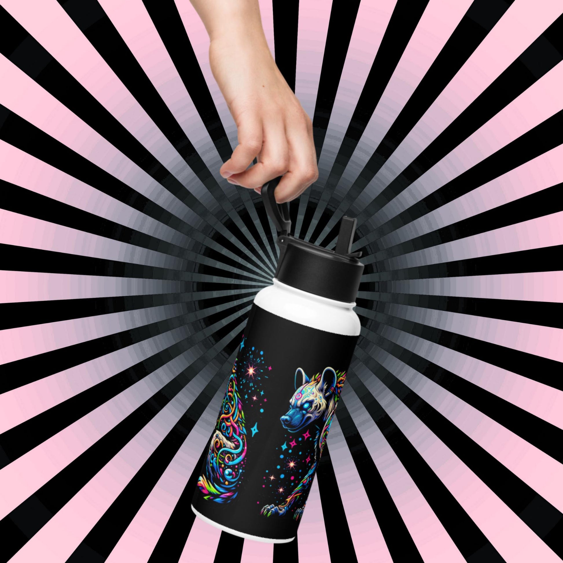 Magical Neon Goth Grunge Hyena Tumbler Stainless Steel Water Bottle with Straw & Lid