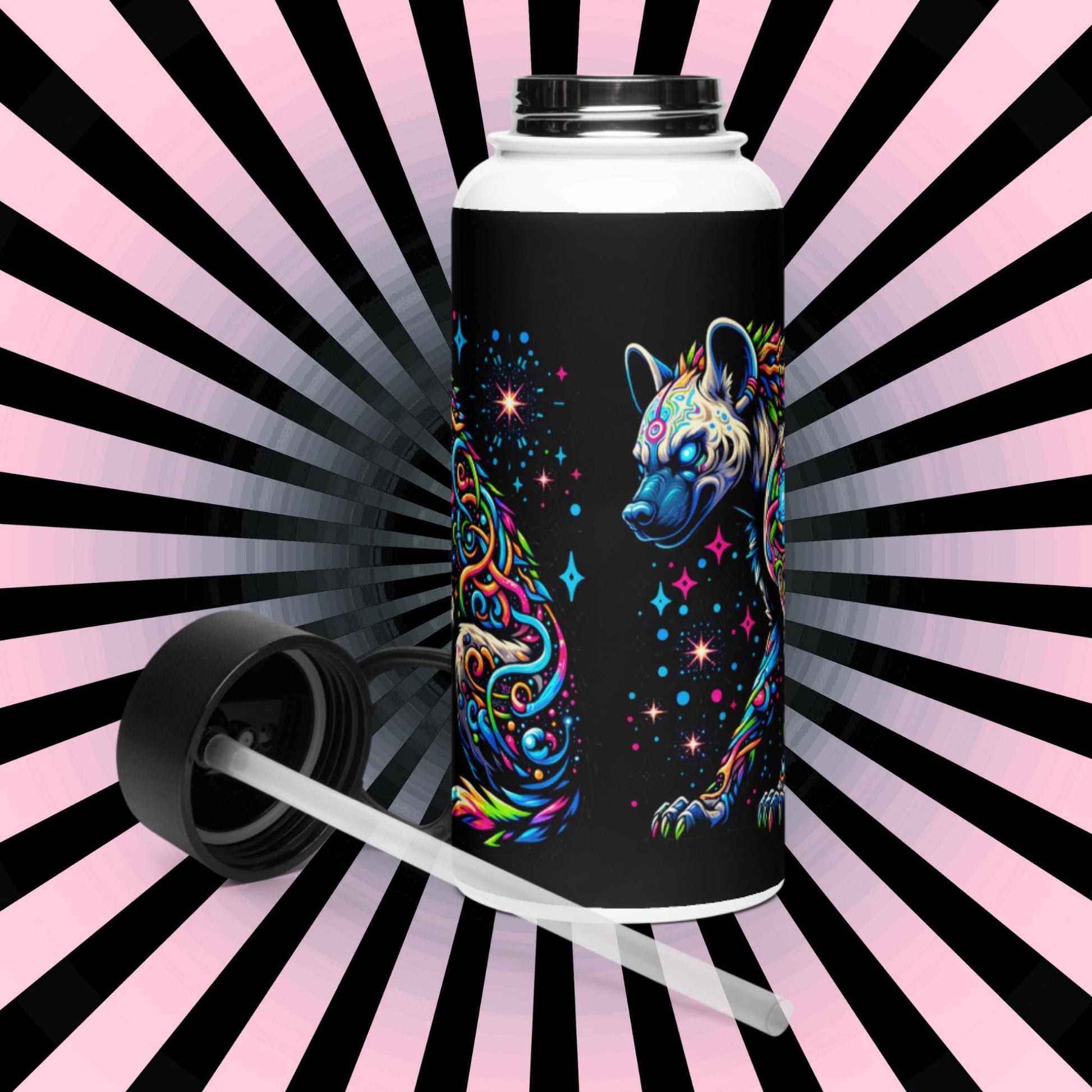 Magical Neon Goth Grunge Hyena Tumbler Stainless Steel Water Bottle with Straw & Lid