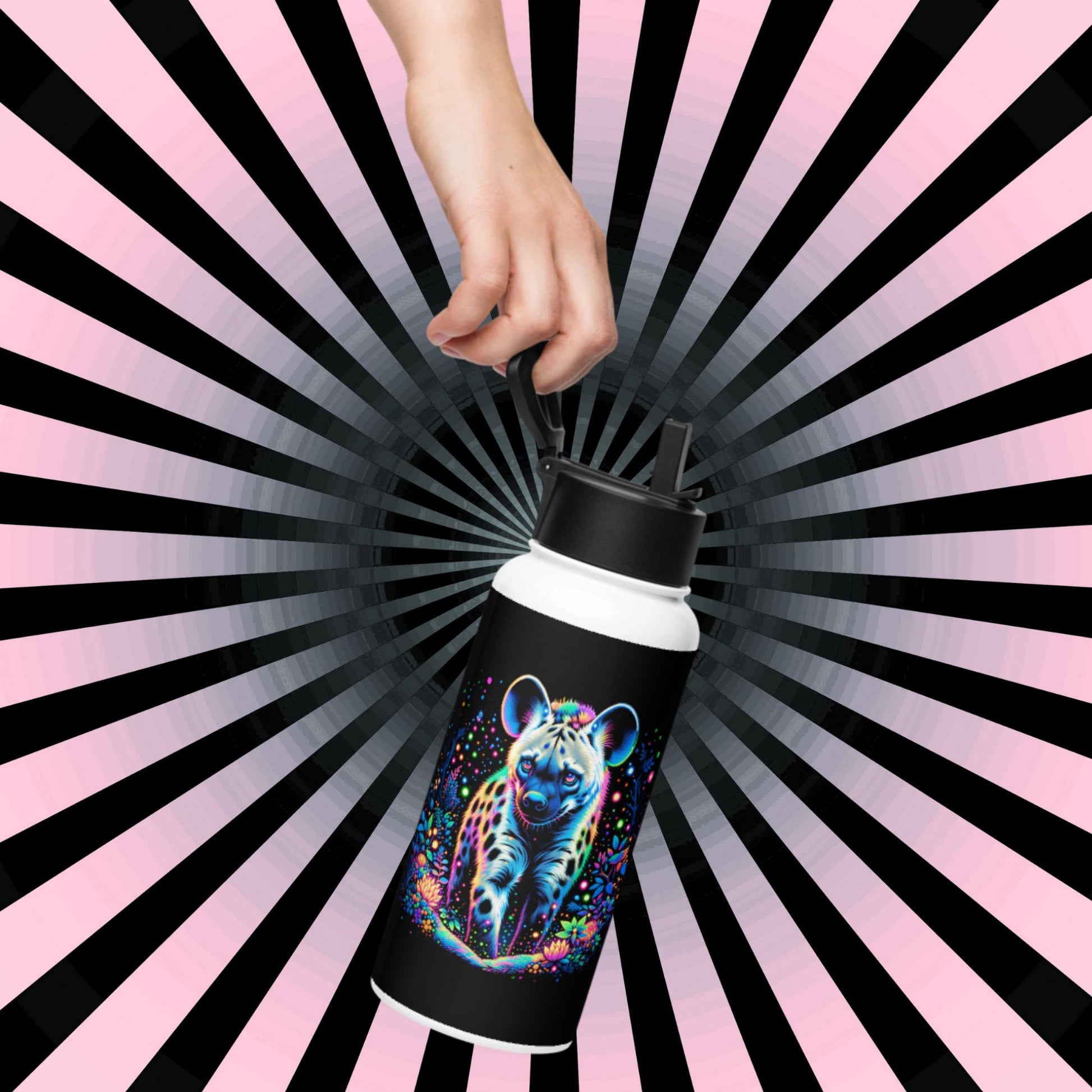 Enchanted Neon Goth Hyena Weirdcore Tumbler Stainless Steel Water Bottle with Straw & Lid