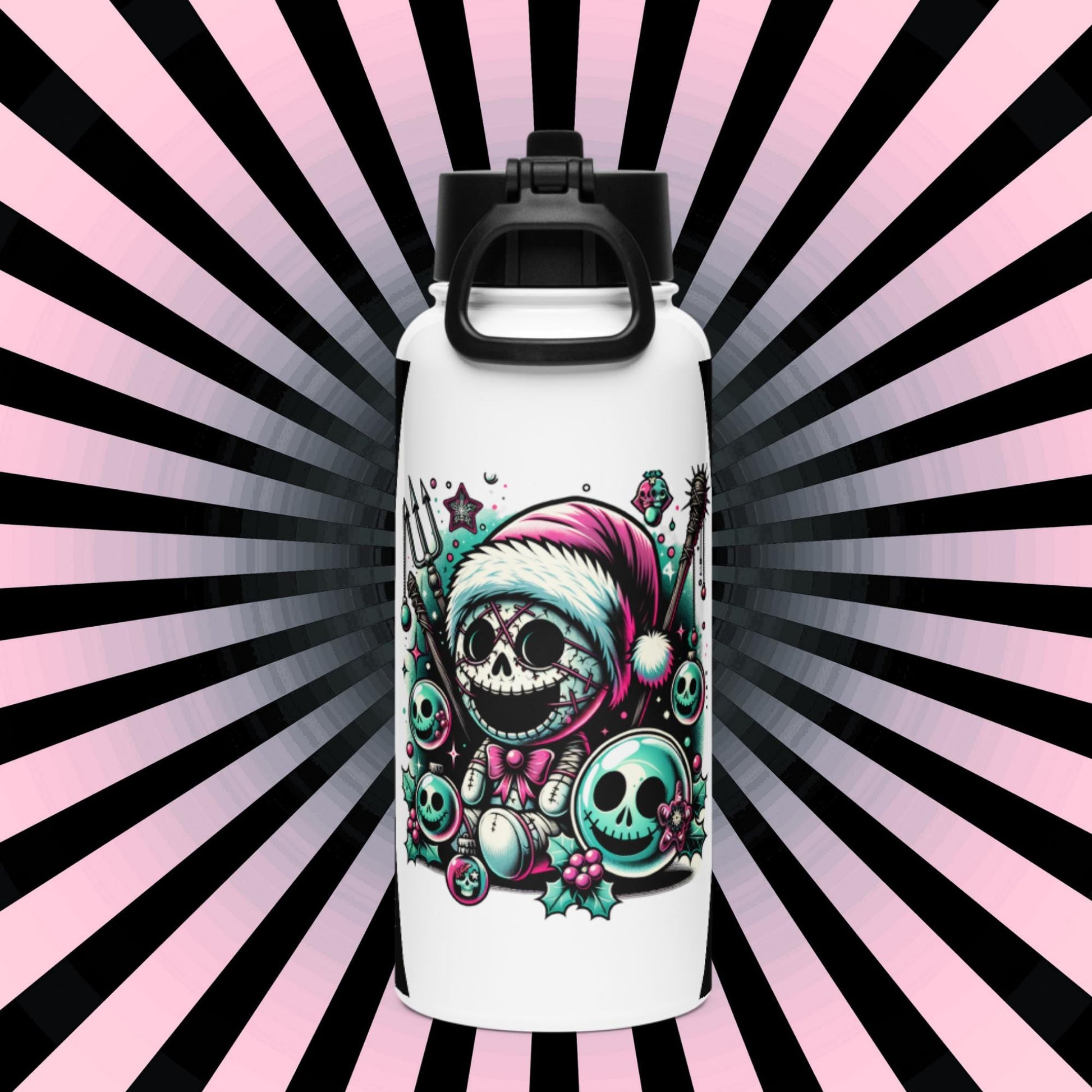 Weirdcore Christmas Ghouls Skulls Goth Grunge Tumbler Stainless Steel Water Bottle with Straw & Lid