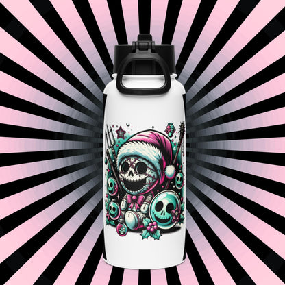 Weirdcore Christmas Ghouls Skulls Goth Grunge Tumbler Stainless Steel Water Bottle with Straw & Lid