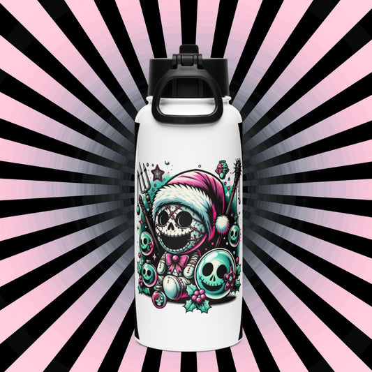 Weirdcore Christmas Ghouls Skulls Goth Grunge Tumbler Stainless Steel Water Bottle with Straw & Lid