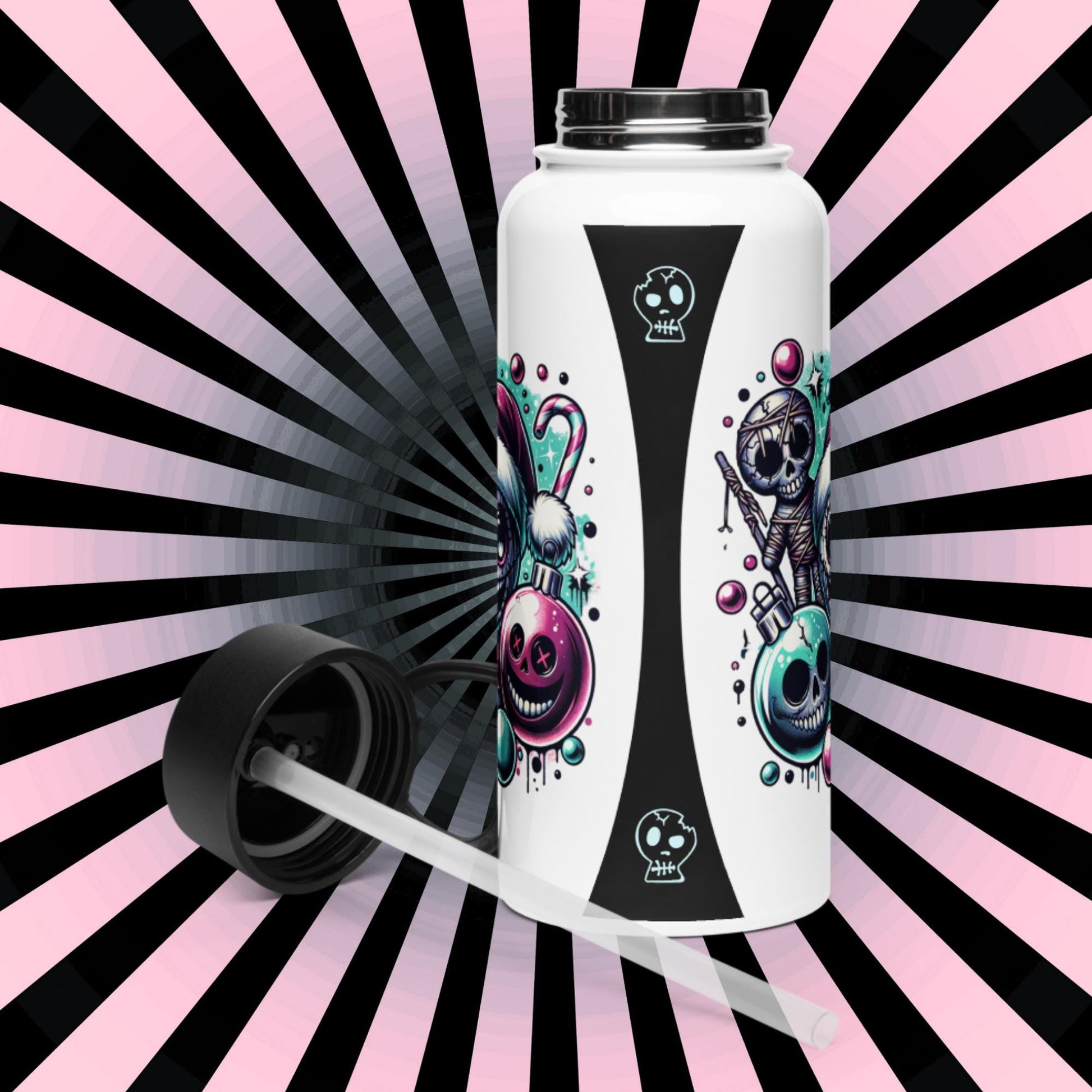 Creepy Weirdcore Christmas Demon Haunted Ornaments Grunge Goth Tumbler Stainless Steel Water Bottle with Straw & Lid