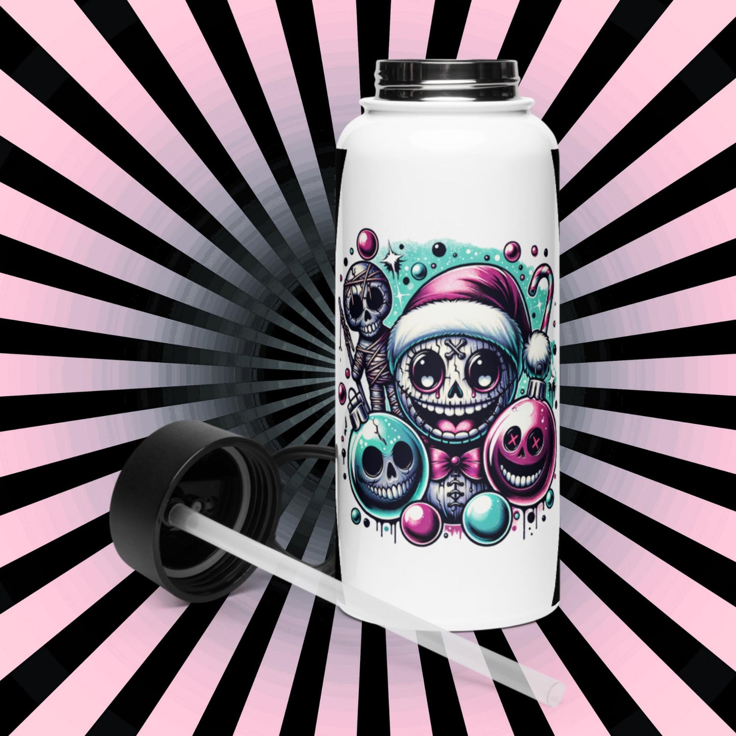 Creepy Weirdcore Christmas Demon Haunted Ornaments Grunge Goth Tumbler Stainless Steel Water Bottle with Straw & Lid