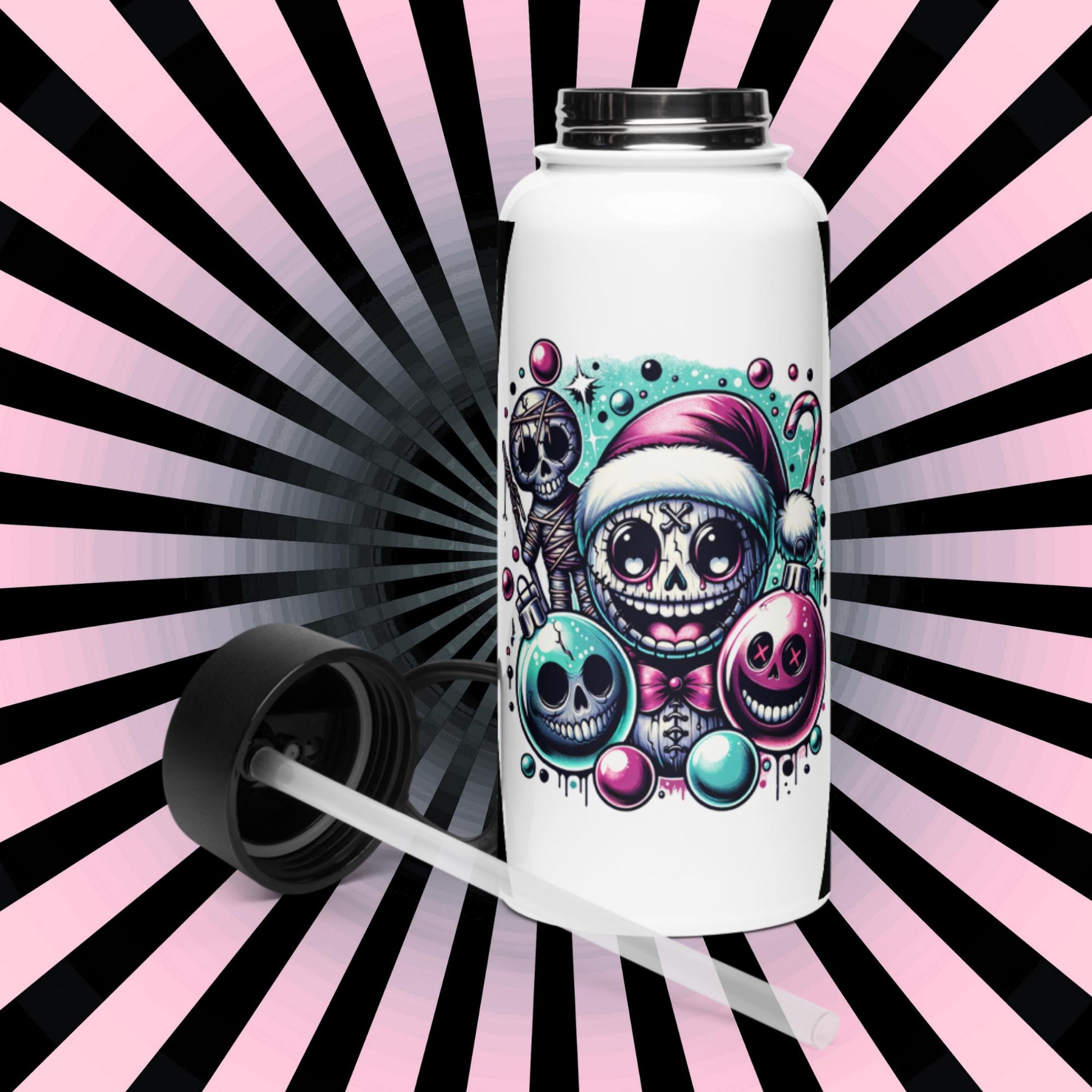 Creepy Weirdcore Christmas Demon Haunted Ornaments Grunge Goth Tumbler Stainless Steel Water Bottle with Straw & Lid